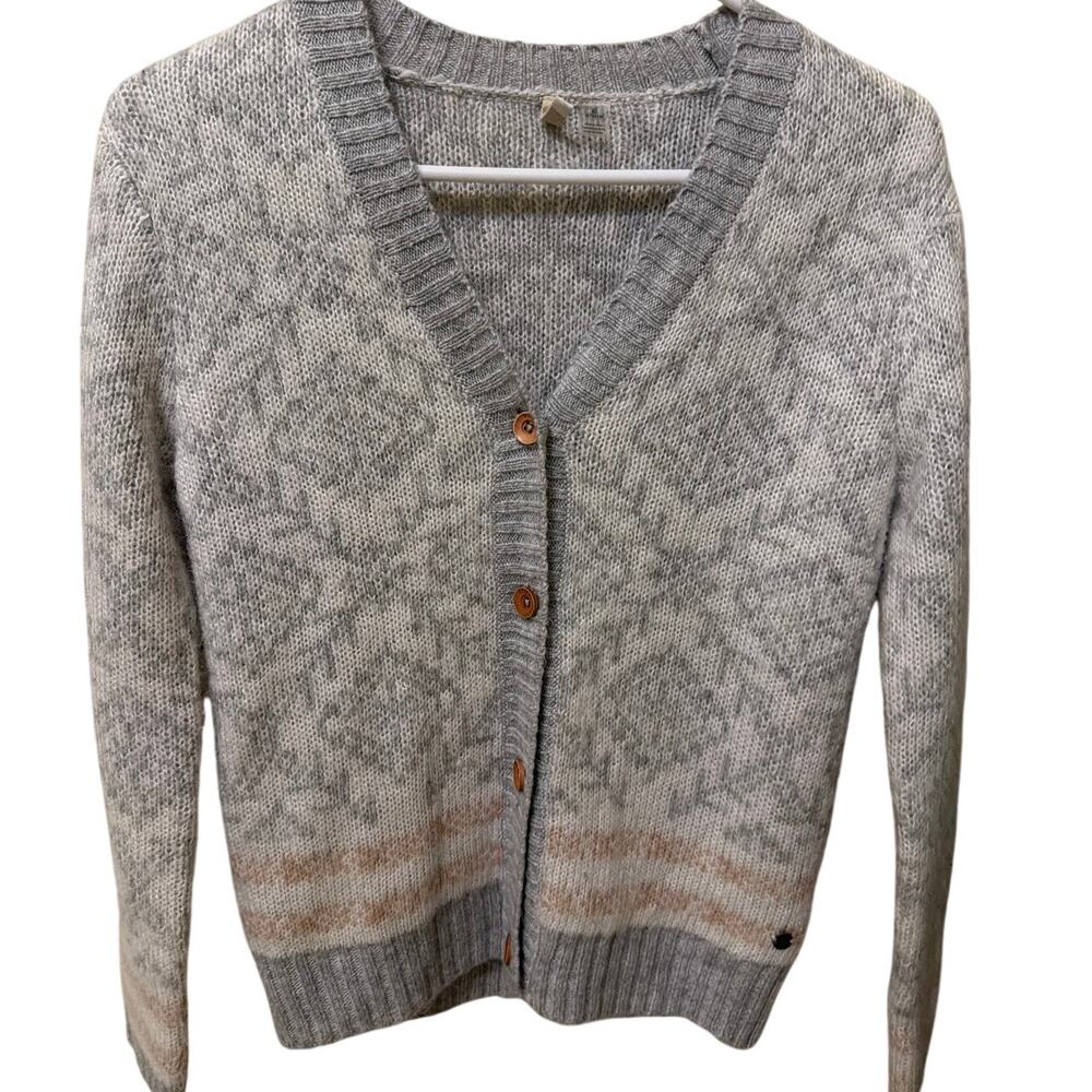 Roxy Girl Gray Pink Cardigan Sweater Girls Size Medium 10 Twee Soft Girl Winter